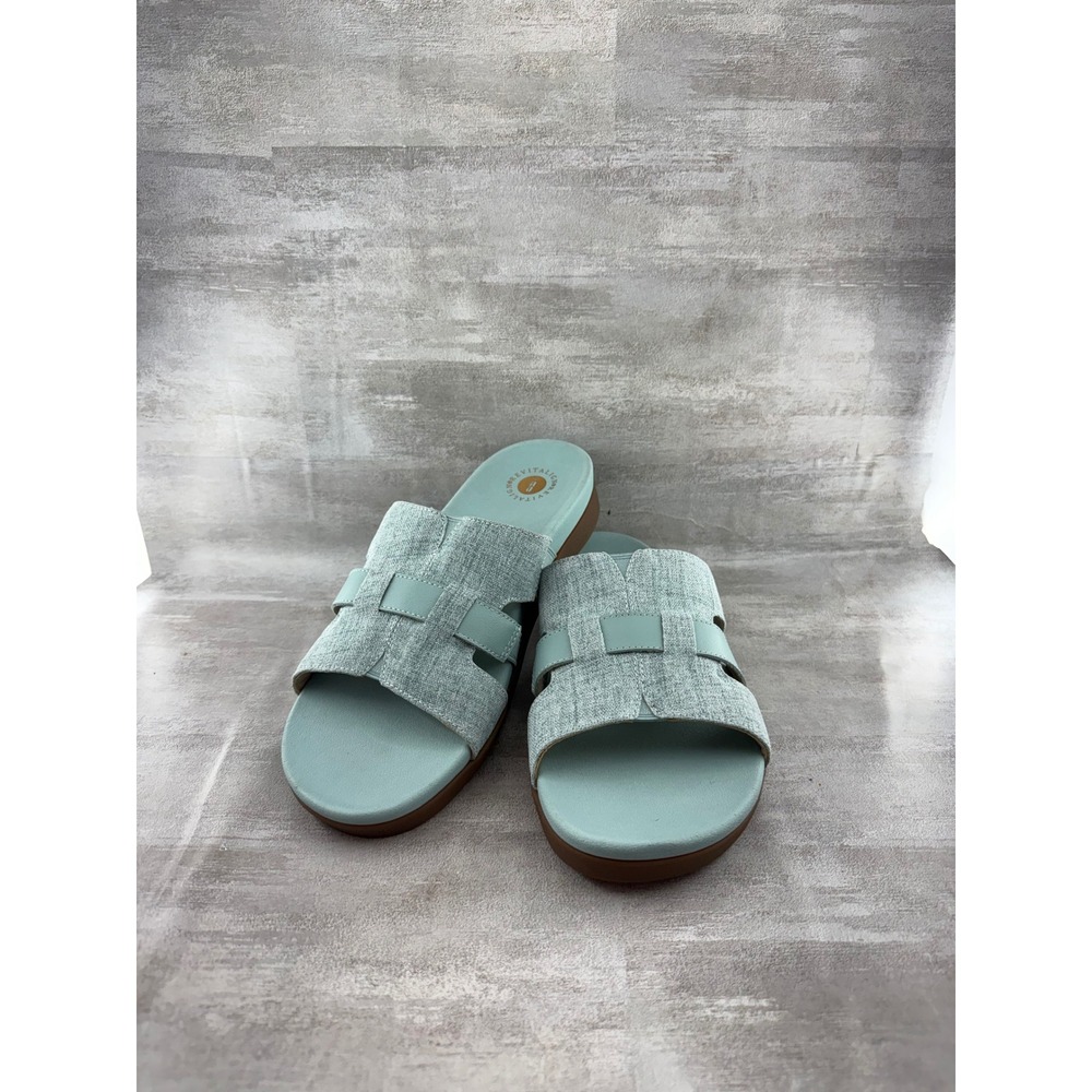 Revitalign Women Orthotic H-Strap Slide Sandals Light Blue Size 11B